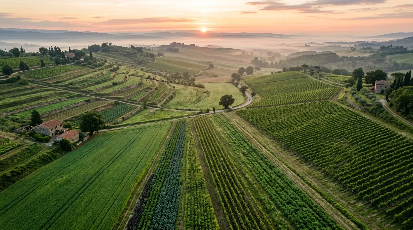 View from the Ryo Forge drone's camera over a crop field