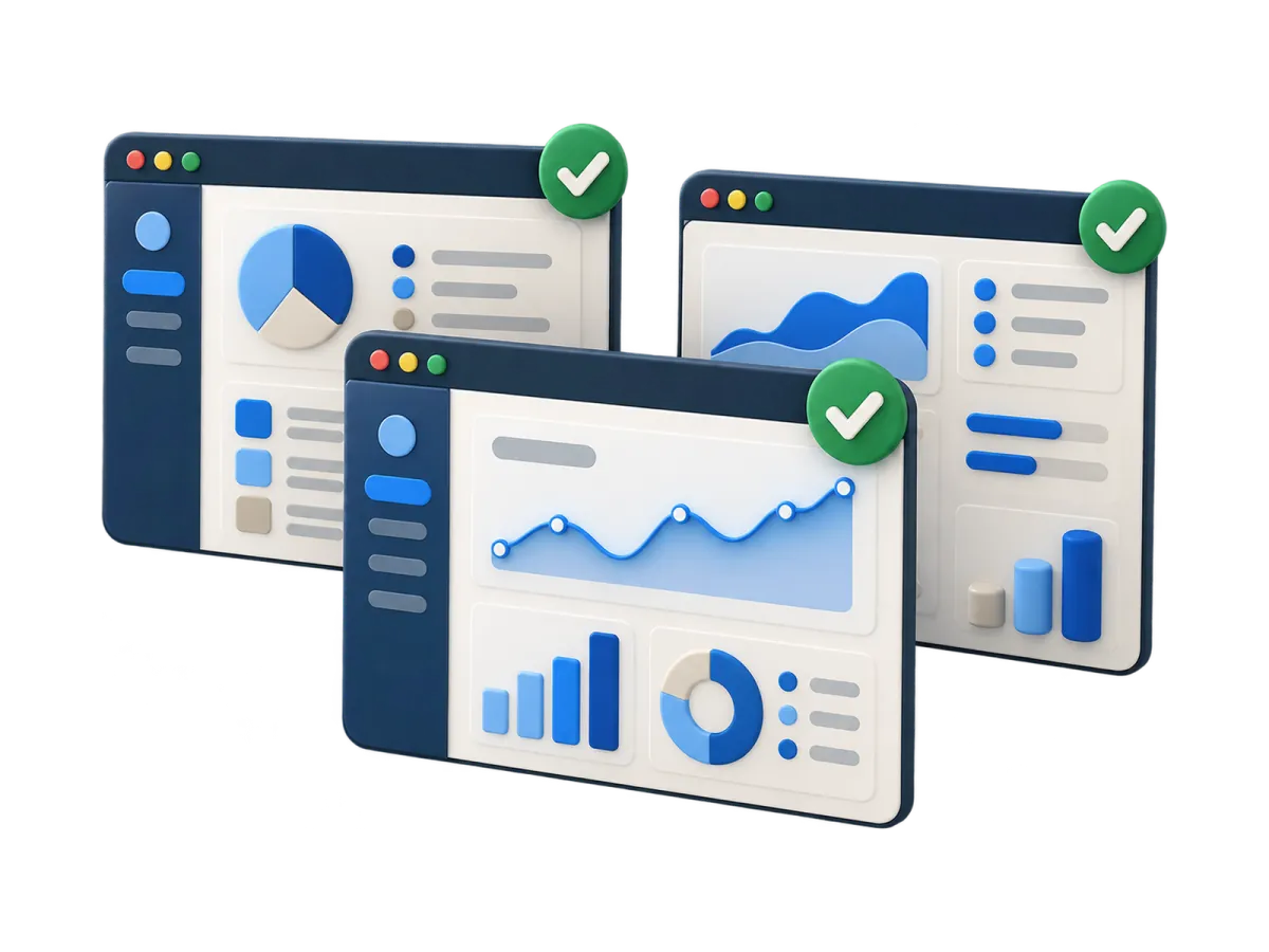 Shipped dashboards with checkmark badges